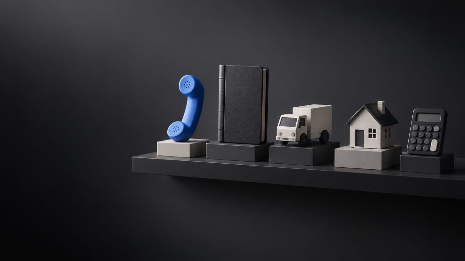 Finished objects on plinths, gallery-lit