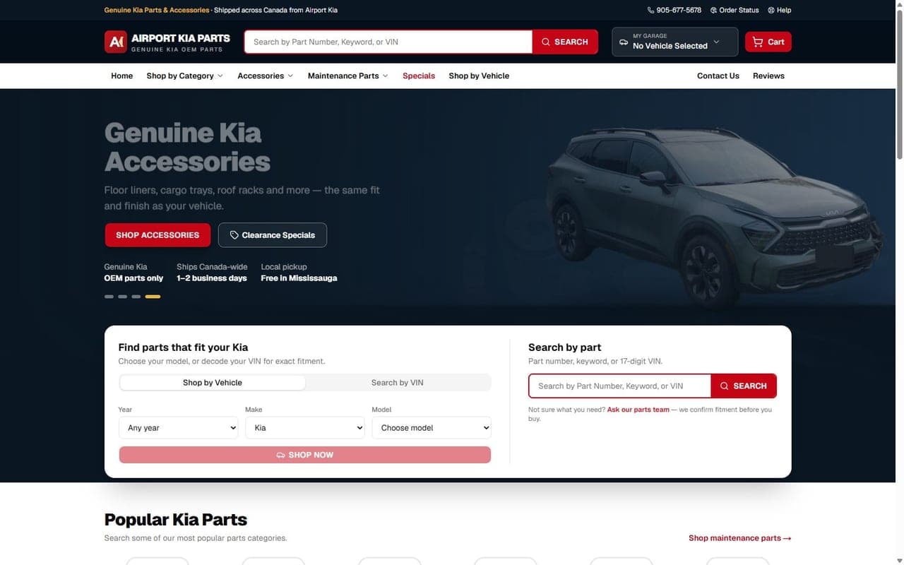 Airport Kia Parts: A dealership's parts inventory, turned into a genuine Kia parts store customers can shop online.
