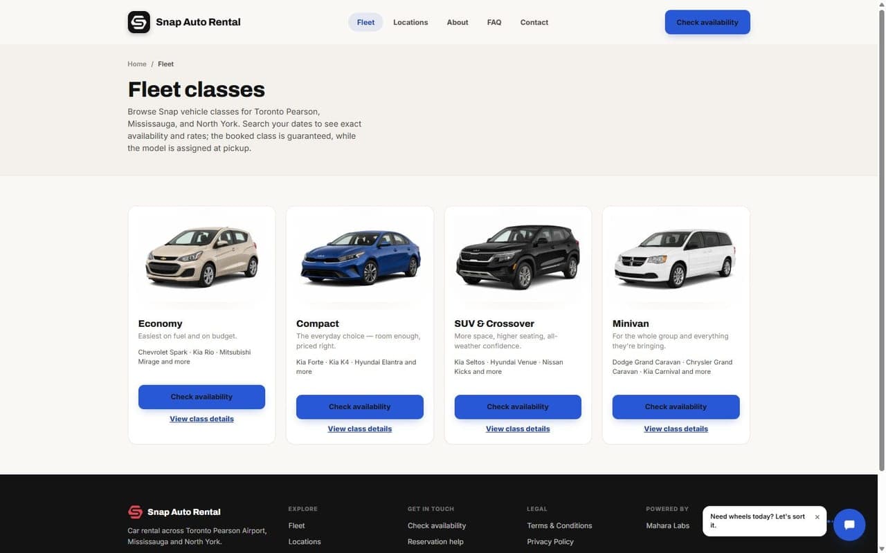 Snap Auto Rental: A rental company's booking site, reservation desk and pricing insight, working as one.